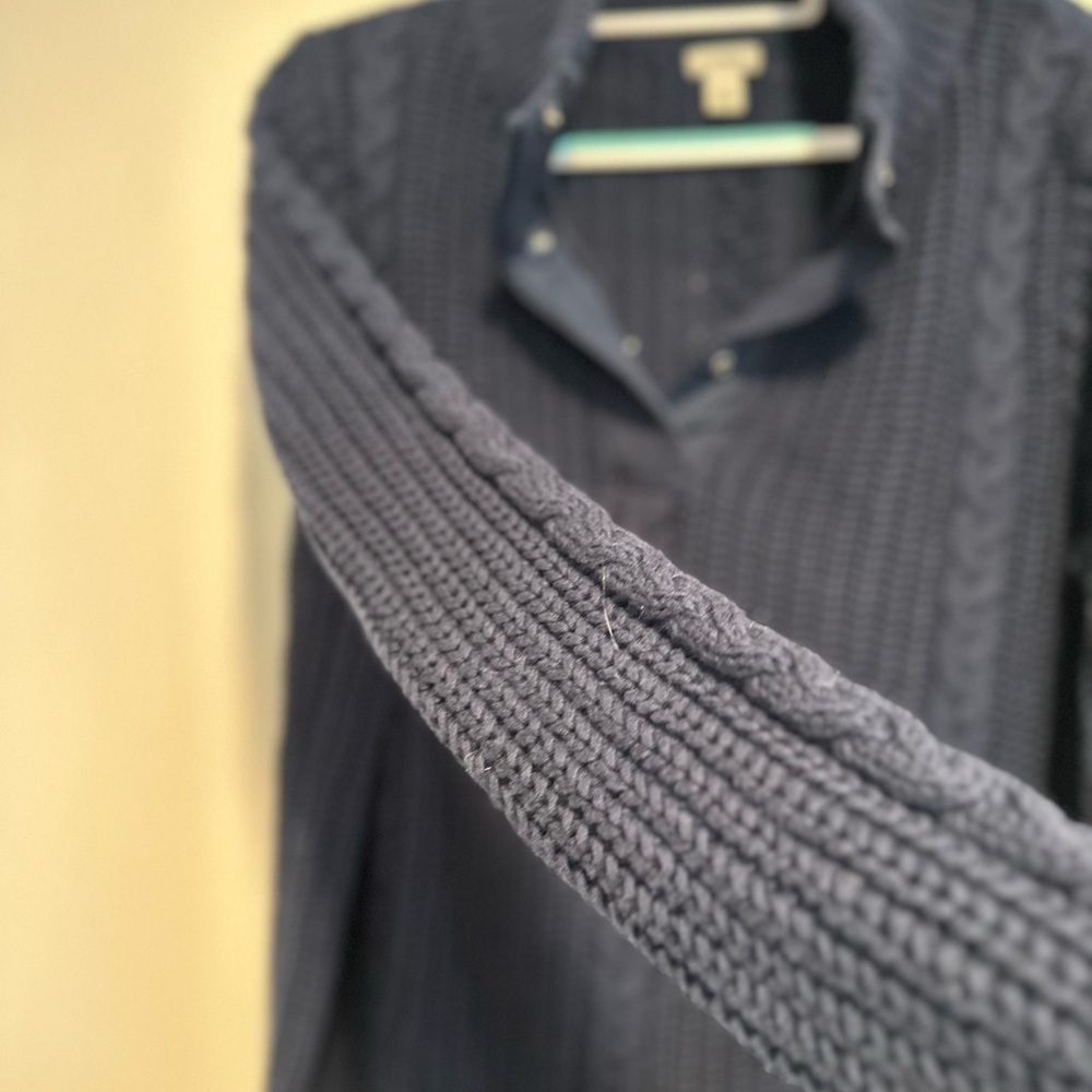 LL Beans Mens XL Navy Blue 1/4 Button Cable Knit Heavyweight Sweater. - Picture 8 of 10